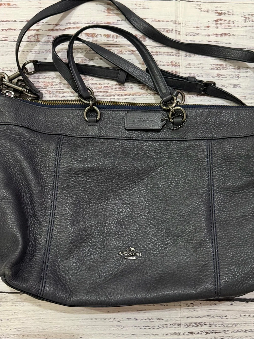Coach Black Pebbled Leather Satchel / Shoulder Bag with Crossbody Strap